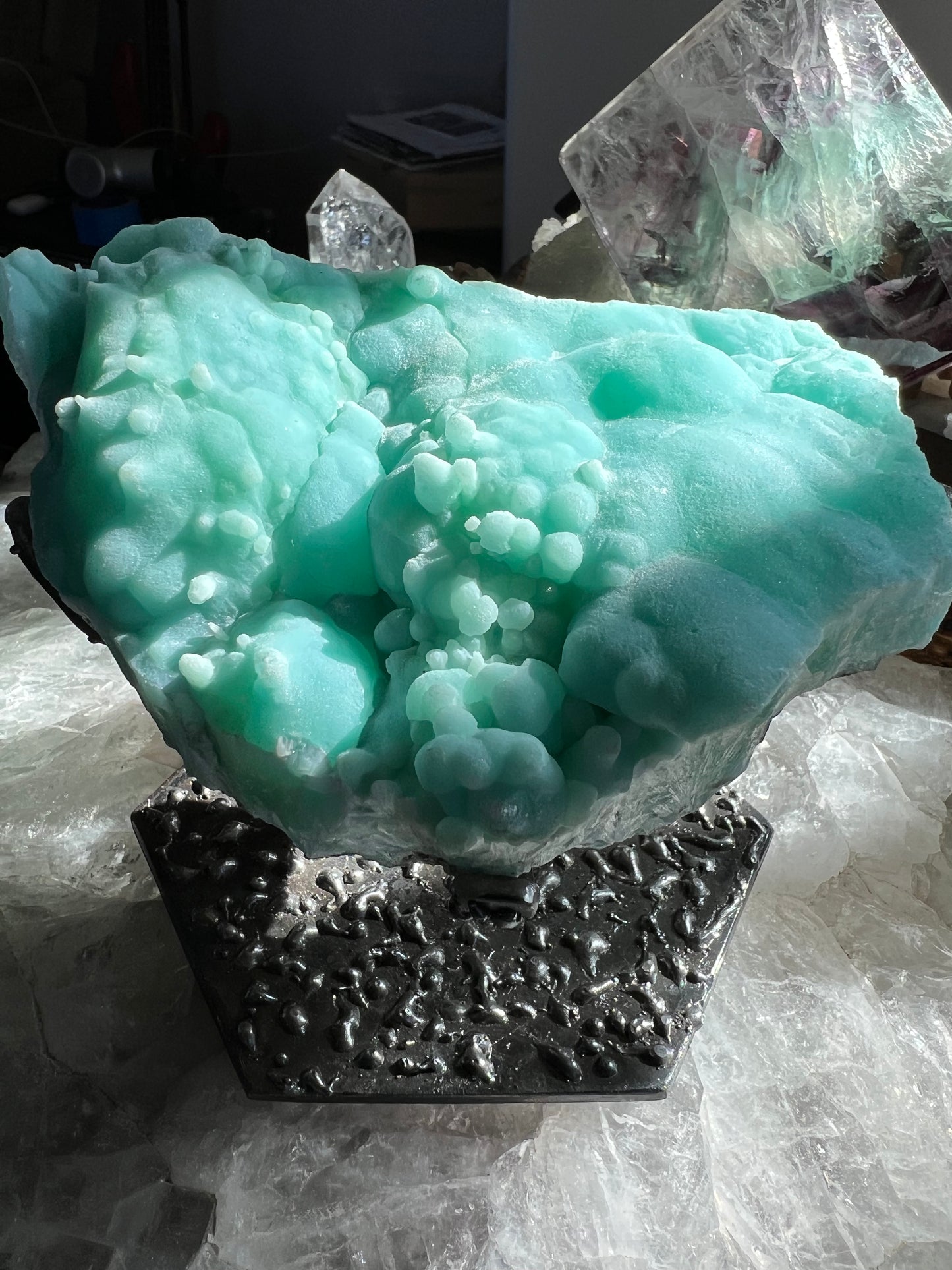 Botryoidal Hemimorphite on Steel Base