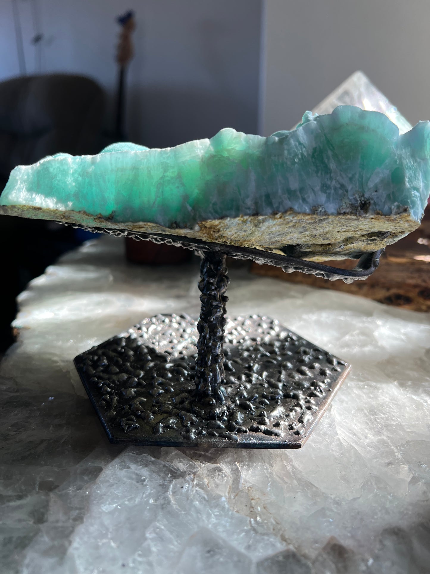 Botryoidal Hemimorphite on Steel Base